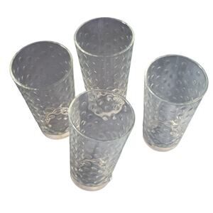 90s, 80s Vintage Bubble Round Clear Libbey Drinking Glasses Set of 4 Tall 16oz